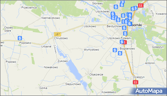 mapa Wymysłowo gmina Oborniki, Wymysłowo gmina Oborniki na mapie Targeo