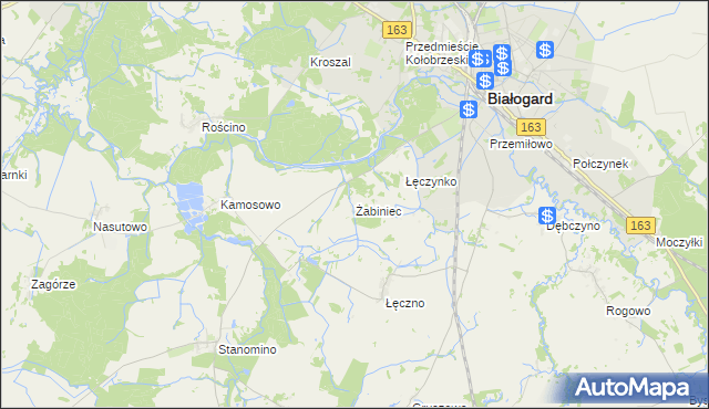 mapa Żabiniec gmina Białogard, Żabiniec gmina Białogard na mapie Targeo