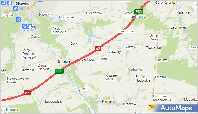 mapa Ząbki gmina Dmosin, Ząbki gmina Dmosin na mapie Targeo