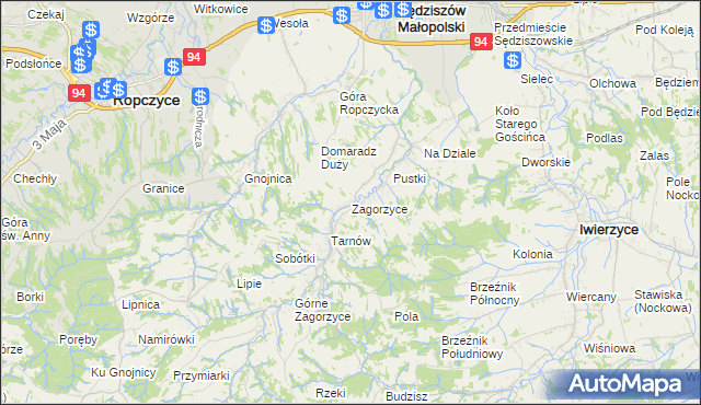 mapa Zagorzyce gmina Sędziszów Małopolski, Zagorzyce gmina Sędziszów Małopolski na mapie Targeo