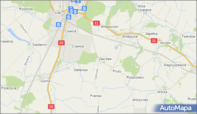 mapa Zakrzew gmina Jarocin, Zakrzew gmina Jarocin na mapie Targeo