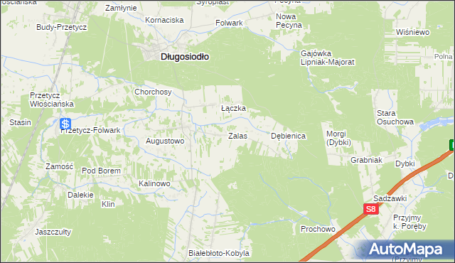 mapa Zalas gmina Długosiodło, Zalas gmina Długosiodło na mapie Targeo