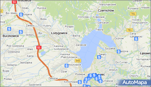 mapa Zarzecze gmina Łodygowice, Zarzecze gmina Łodygowice na mapie Targeo