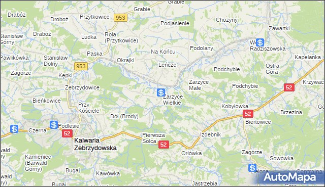 mapa Zarzyce Wielkie, Zarzyce Wielkie na mapie Targeo