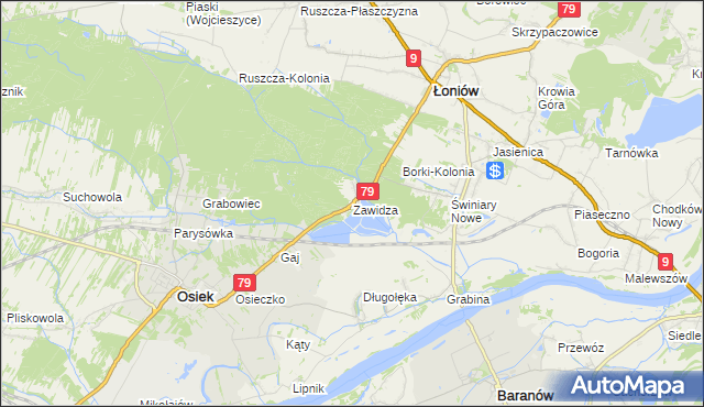 mapa Zawidza gmina Łoniów, Zawidza gmina Łoniów na mapie Targeo