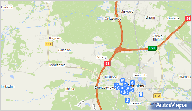 mapa Żdżary gmina Goleniów, Żdżary gmina Goleniów na mapie Targeo