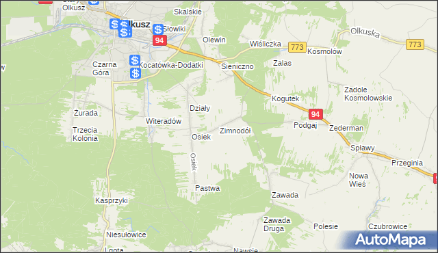 mapa Zimnodół, Zimnodół na mapie Targeo