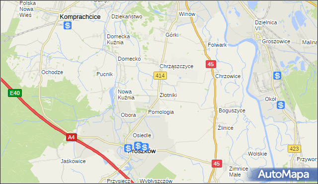 mapa Złotniki gmina Prószków, Złotniki gmina Prószków na mapie Targeo