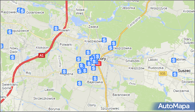 mapa Żor, Żory na mapie Targeo