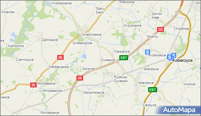 mapa Żurawice gmina Kobierzyce, Żurawice gmina Kobierzyce na mapie Targeo