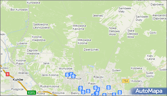 mapa Zwierzyniec gmina Kunów, Zwierzyniec gmina Kunów na mapie Targeo