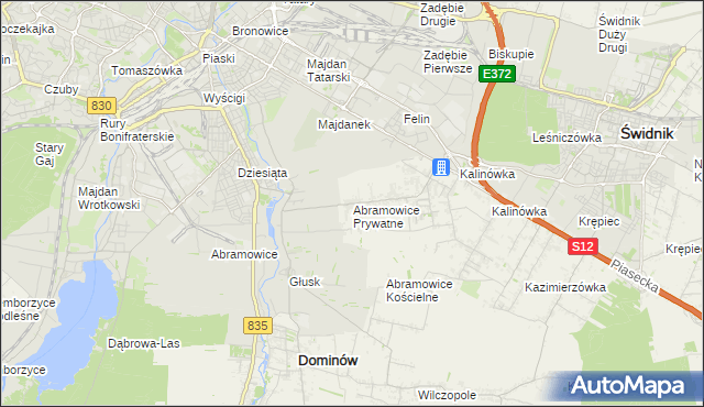 mapa Abramowice Prywatne, Abramowice Prywatne na mapie Targeo