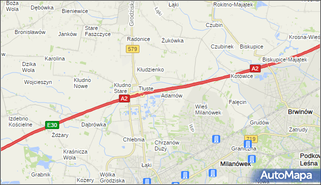 mapa Adamów gmina Grodzisk Mazowiecki, Adamów gmina Grodzisk Mazowiecki na mapie Targeo