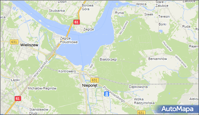 mapa Białobrzegi gmina Nieporęt, Białobrzegi gmina Nieporęt na mapie Targeo