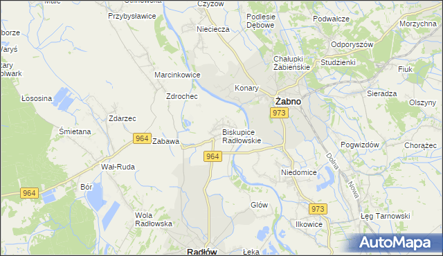 mapa Biskupice Radłowskie, Biskupice Radłowskie na mapie Targeo