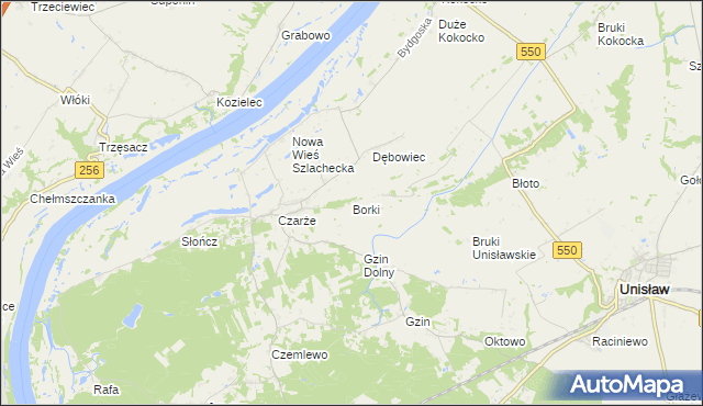 mapa Borki gmina Dąbrowa Chełmińska, Borki gmina Dąbrowa Chełmińska na mapie Targeo