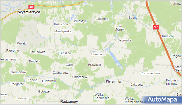 mapa Branica gmina Radzanów, Branica gmina Radzanów na mapie Targeo