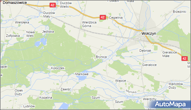 mapa Brynica gmina Wołczyn, Brynica gmina Wołczyn na mapie Targeo