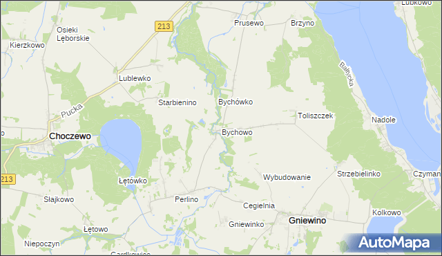 mapa Bychowo gmina Gniewino, Bychowo gmina Gniewino na mapie Targeo