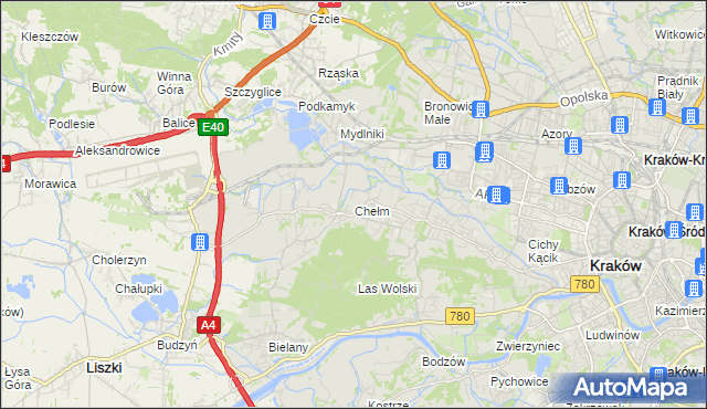 mapa Chełm gmina Kraków, Chełm gmina Kraków na mapie Targeo