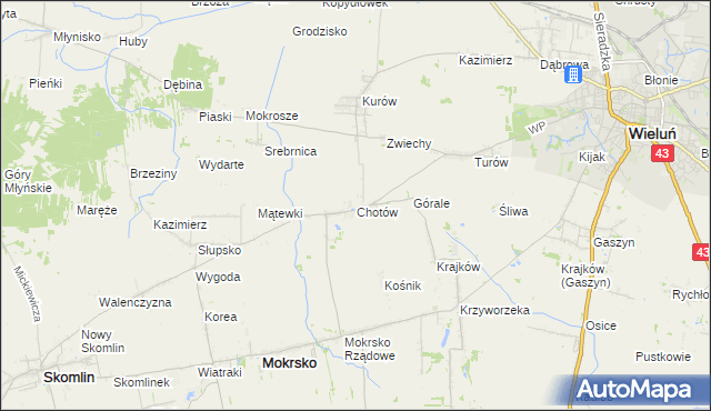 mapa Chotów gmina Mokrsko, Chotów gmina Mokrsko na mapie Targeo