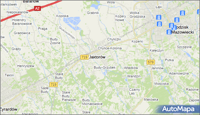 mapa Chylice gmina Jaktorów, Chylice gmina Jaktorów na mapie Targeo