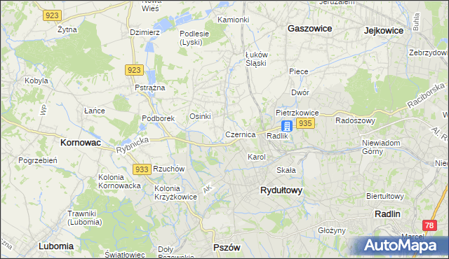 mapa Czernica gmina Gaszowice, Czernica gmina Gaszowice na mapie Targeo