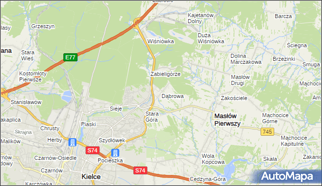 mapa Dąbrowa gmina Masłów, Dąbrowa gmina Masłów na mapie Targeo