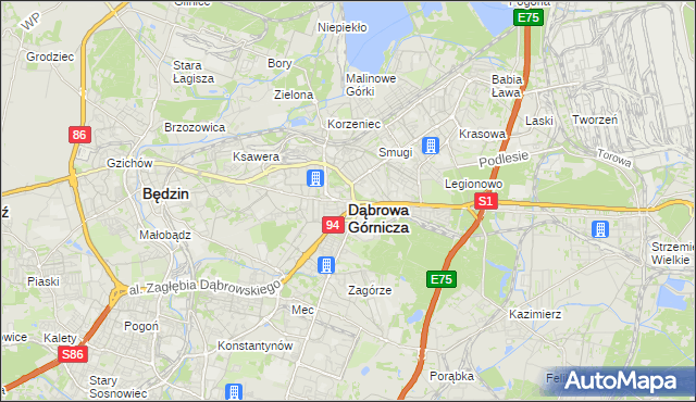 mapa Dąbrowa Górnicza, Dąbrowa Górnicza na mapie Targeo