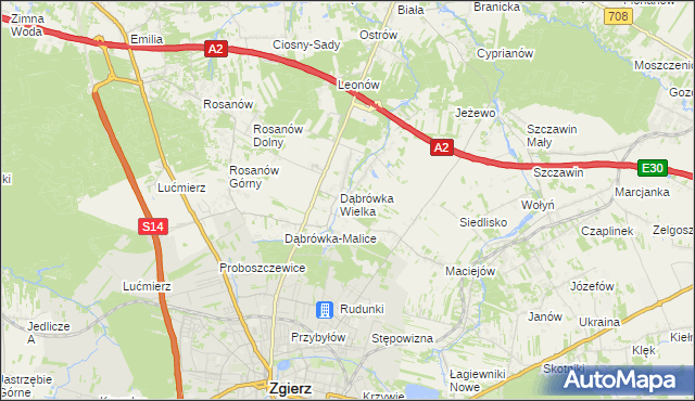 mapa Dąbrówka-Strumiany, Dąbrówka-Strumiany na mapie Targeo