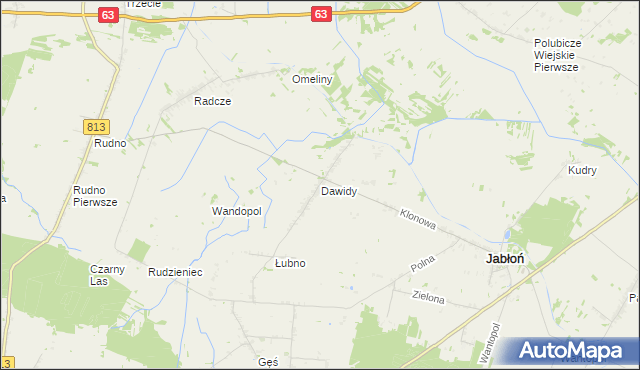 mapa Dawidy gmina Jabłoń, Dawidy gmina Jabłoń na mapie Targeo