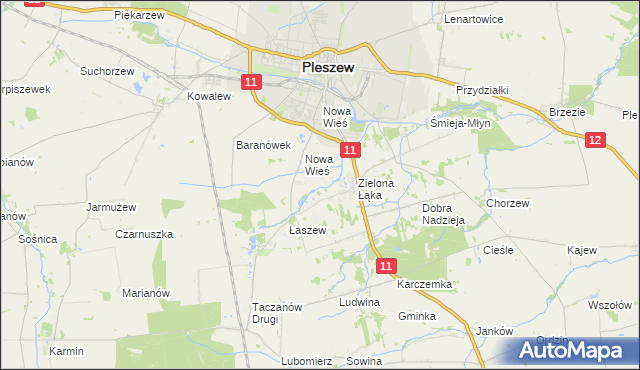 mapa Folusz gmina Pleszew, Folusz gmina Pleszew na mapie Targeo