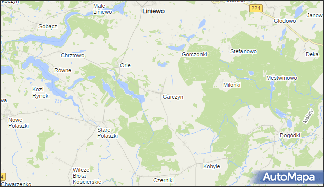 mapa Garczyn gmina Liniewo, Garczyn gmina Liniewo na mapie Targeo