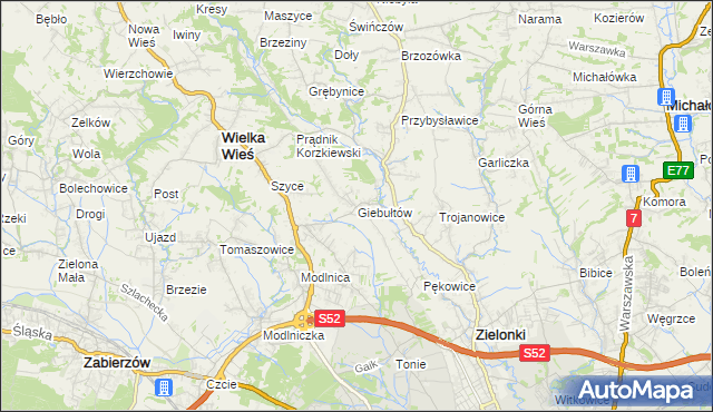 mapa Giebułtów gmina Wielka Wieś, Giebułtów gmina Wielka Wieś na mapie Targeo