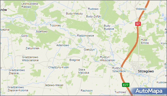 mapa Giełczyn gmina Strzegowo, Giełczyn gmina Strzegowo na mapie Targeo