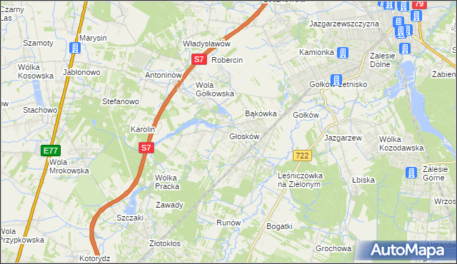 mapa Głosków gmina Piaseczno, Głosków gmina Piaseczno na mapie Targeo