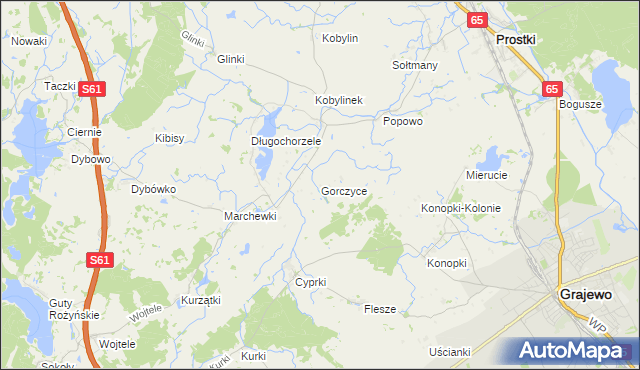 mapa Gorczyce gmina Prostki, Gorczyce gmina Prostki na mapie Targeo