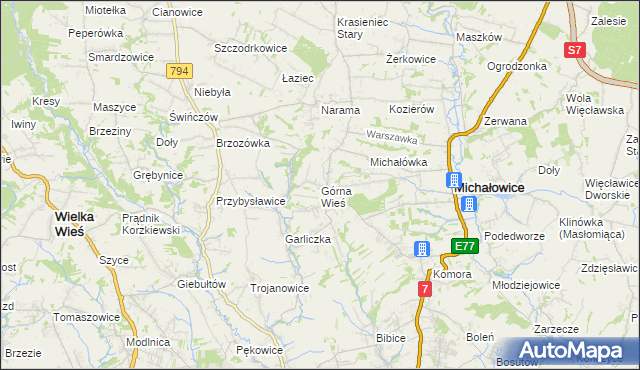 mapa Górna Wieś gmina Michałowice, Górna Wieś gmina Michałowice na mapie Targeo