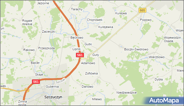 mapa Guty gmina Szczuczyn, Guty gmina Szczuczyn na mapie Targeo