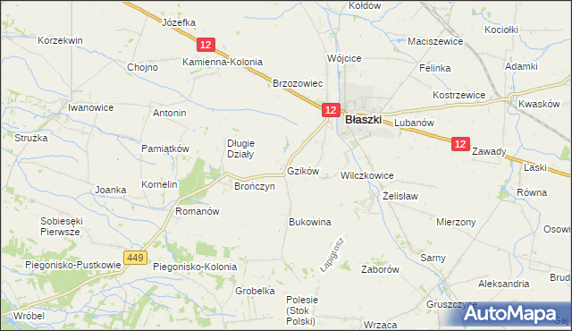 mapa Gzików, Gzików na mapie Targeo