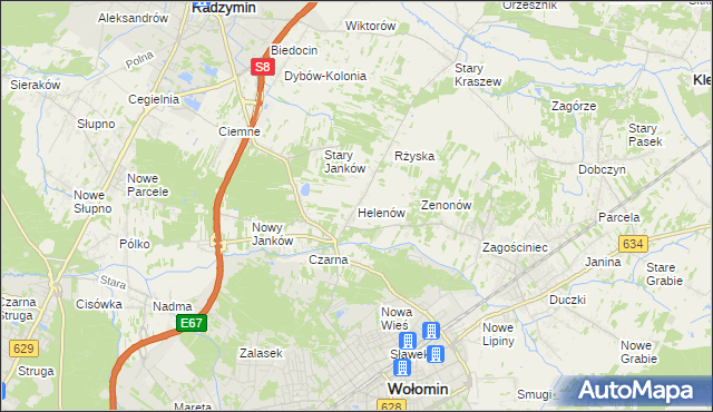 mapa Helenów gmina Wołomin, Helenów gmina Wołomin na mapie Targeo