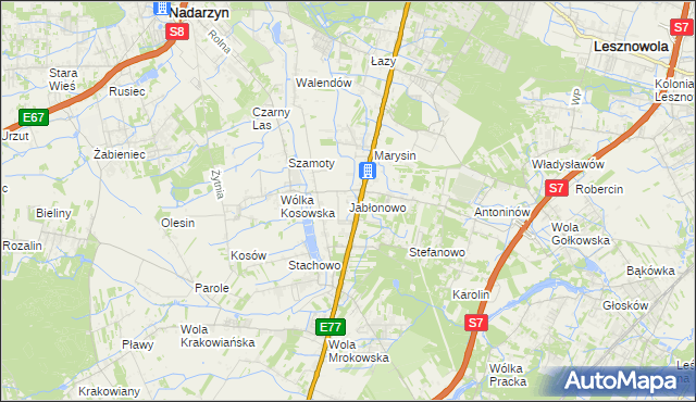 mapa Jabłonowo gmina Lesznowola, Jabłonowo gmina Lesznowola na mapie Targeo