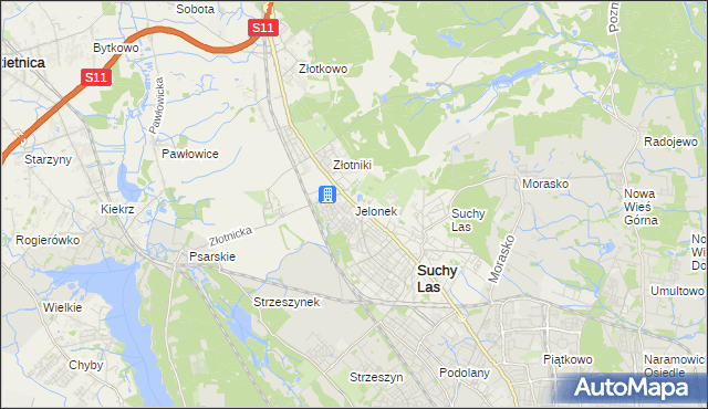 mapa Jelonek gmina Suchy Las, Jelonek gmina Suchy Las na mapie Targeo