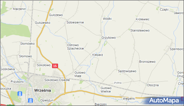 mapa Kleparz gmina Września, Kleparz gmina Września na mapie Targeo