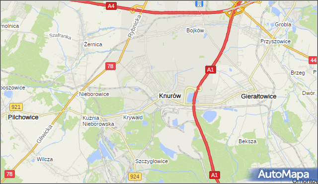 mapa Knurów powiat gliwicki, Knurów powiat gliwicki na mapie Targeo