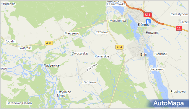 mapa Konarskie gmina Kórnik, Konarskie gmina Kórnik na mapie Targeo