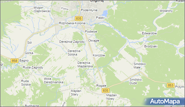 mapa Korczów, Korczów na mapie Targeo