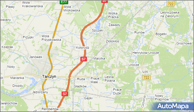 mapa Korzeniówka gmina Tarczyn, Korzeniówka gmina Tarczyn na mapie Targeo