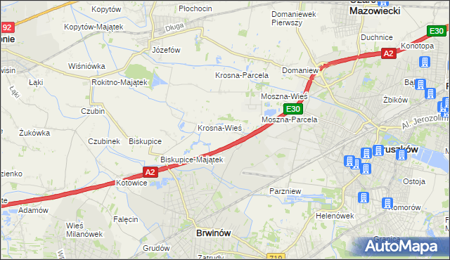 mapa Koszajec gmina Brwinów, Koszajec gmina Brwinów na mapie Targeo