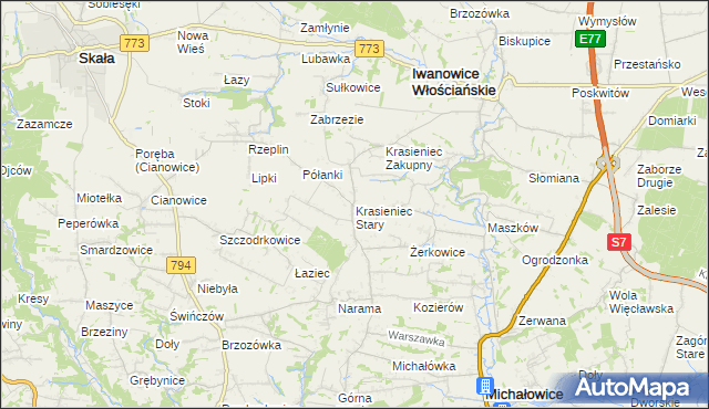 mapa Krasieniec Stary, Krasieniec Stary na mapie Targeo